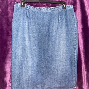 Liz Claiborne jean skirt. Distressed color design. Flared bottom.